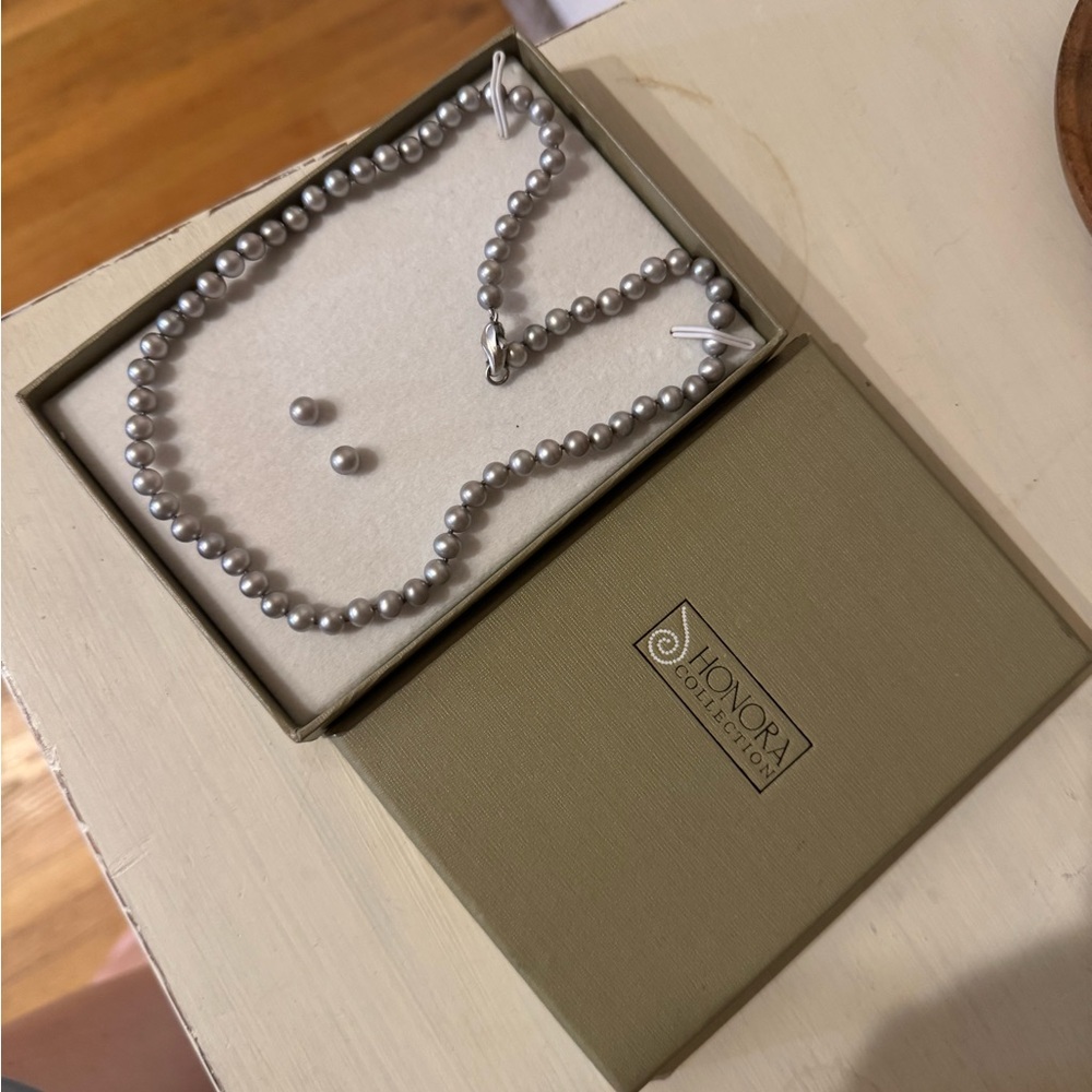 Honora Silver Pearl Necklace and Earrings Set